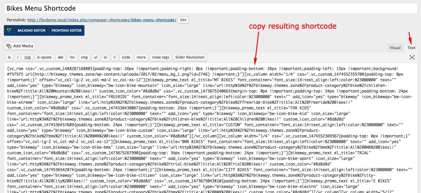 Copy generated shortcode
