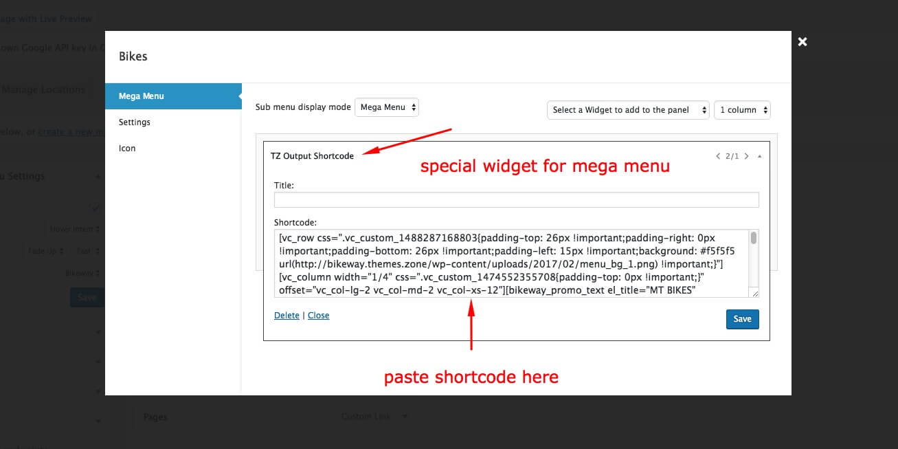 Paste shortcode